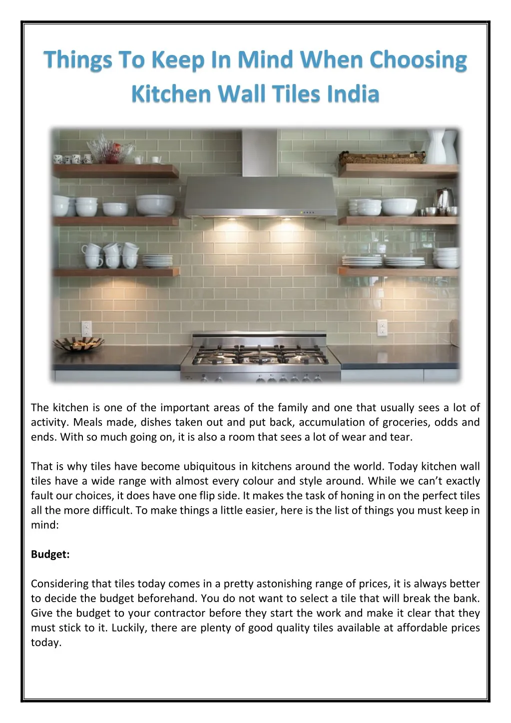 things to keep in mind when choosing kitchen wall