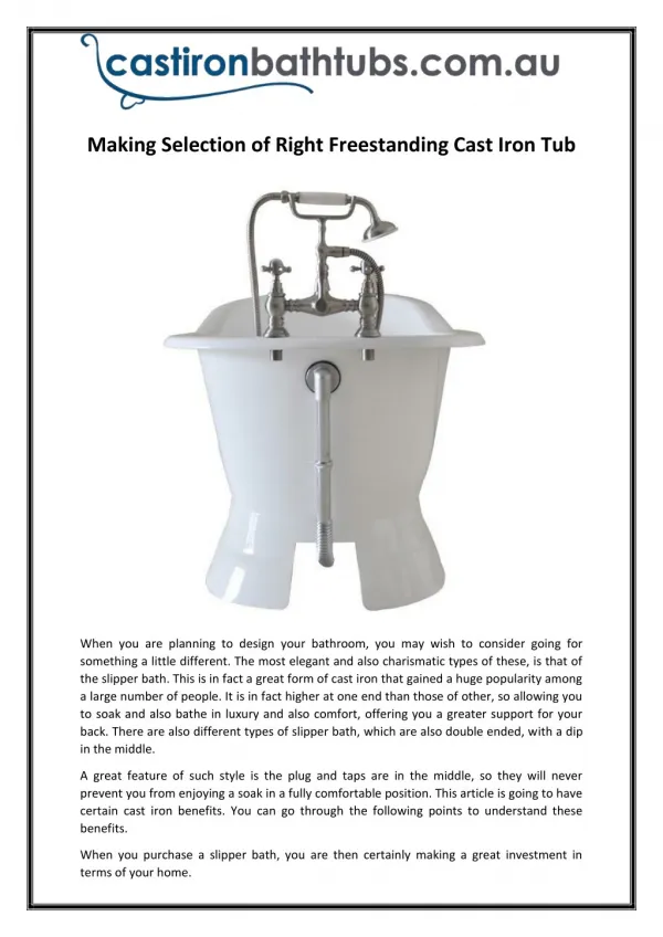 Making Selection of Right Freestanding Cast Iron Tub