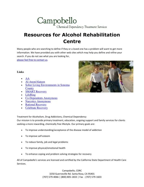 Treatment for Alcoholism, Drug Addictions, Chemical Dependency