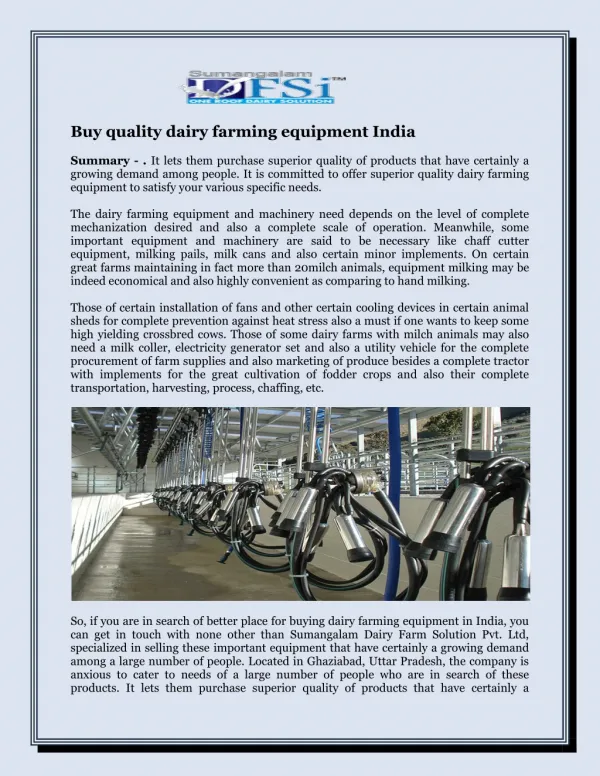 Buy quality dairy farming equipment India