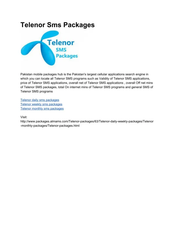Telenor SMS Packages (Hourly, Daily, Weekly, Monthly)