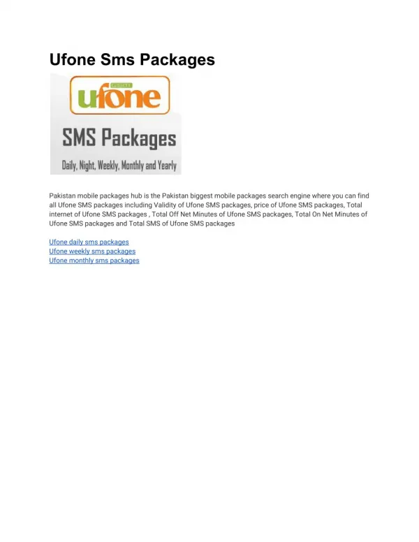 Ufone SMS Packages (Hourly, Daily, Weekly, Monthly)