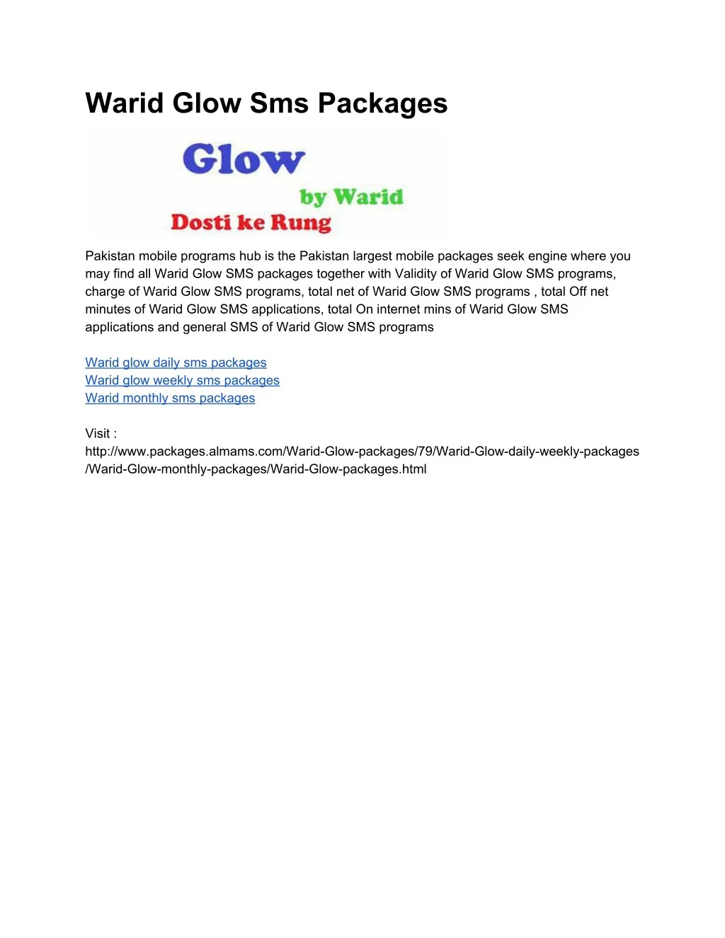 warid glow sms packages