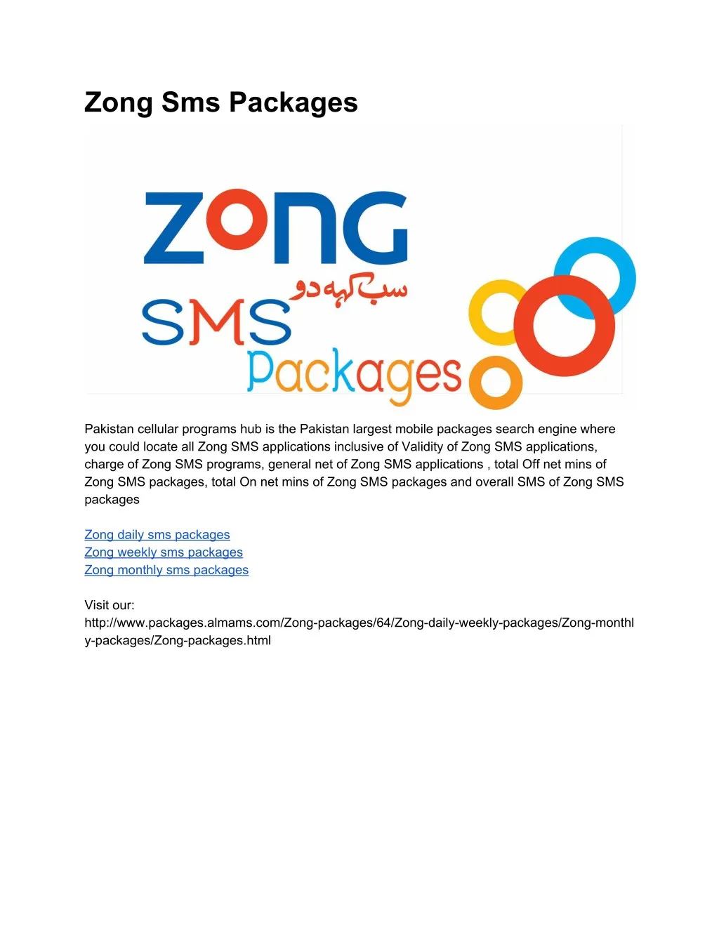 zong sms packages