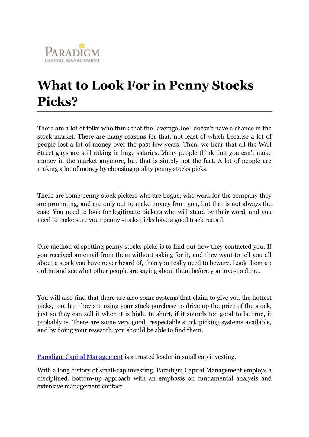 what to look for in penny stocks picks