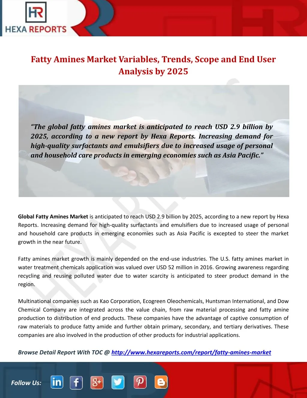 fatty amines market variables trends scope