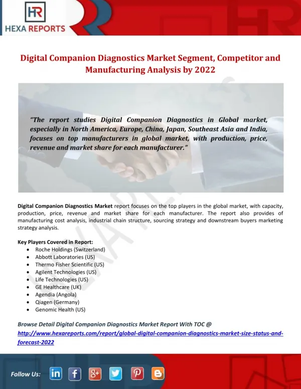 Digital Companion Diagnostics Market Segment, Competitor and Manufacturing Analysis by 2022