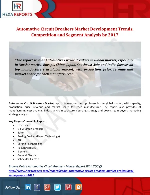 Automotive Circuit Breakers Market Development Trends, Competition and Segment Analysis by 2017