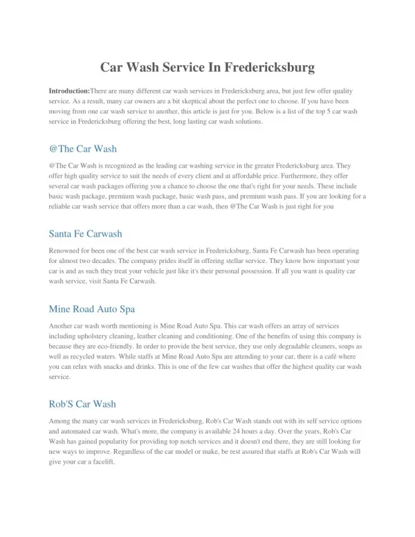 Car Wash Service In Fredericksburg