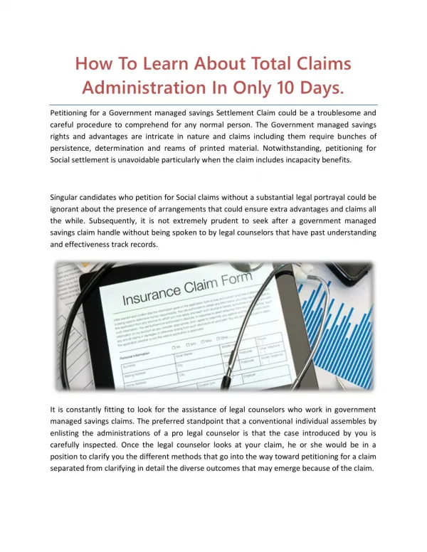 How To Learn About Total Claims Administration In Only 10 Days.