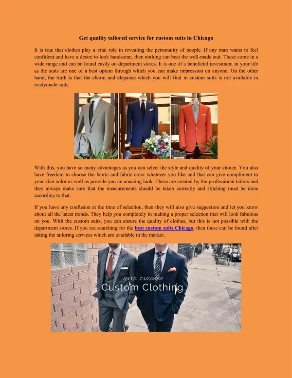 Get quality tailored service for custom suits in Chicago!!!
