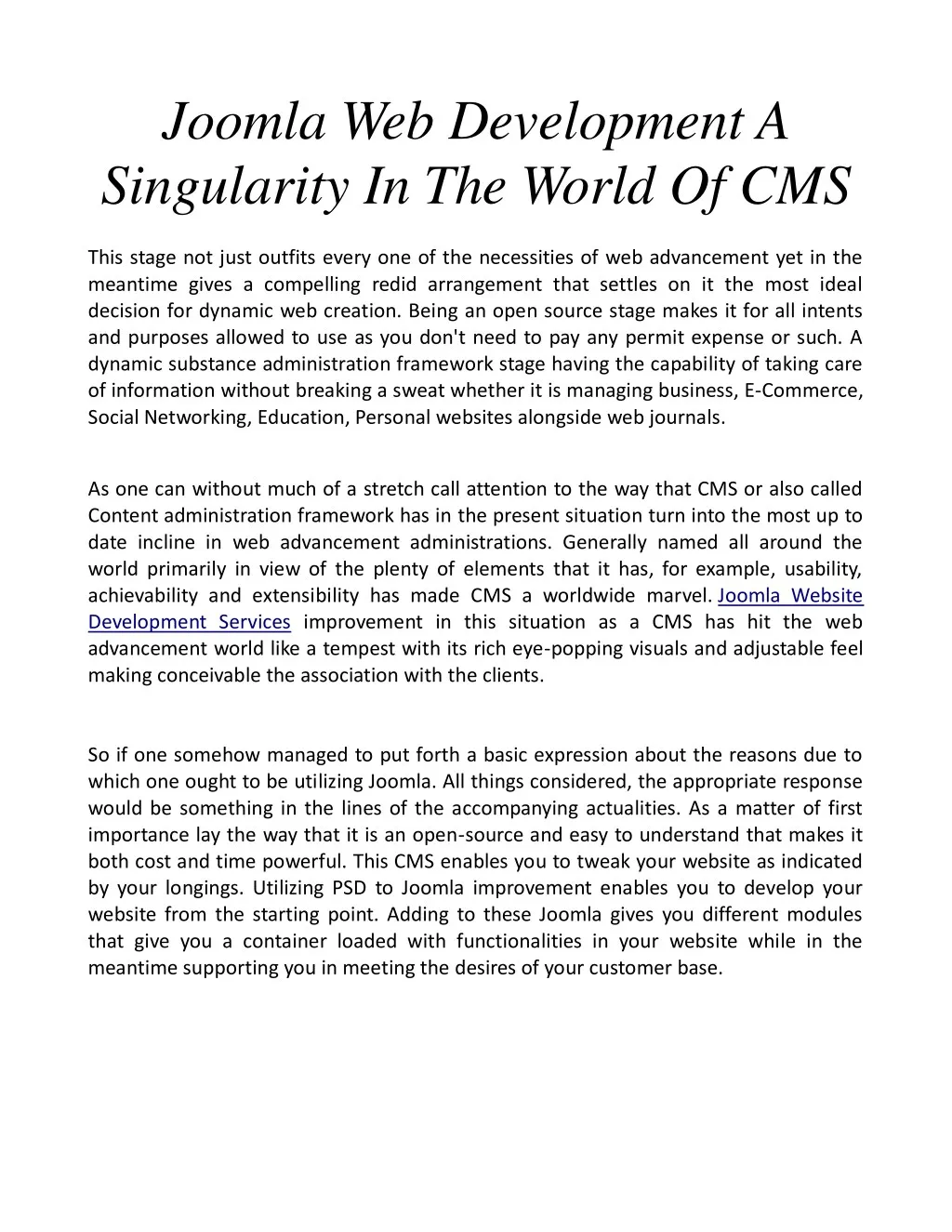 joomla web development a singularity in the world
