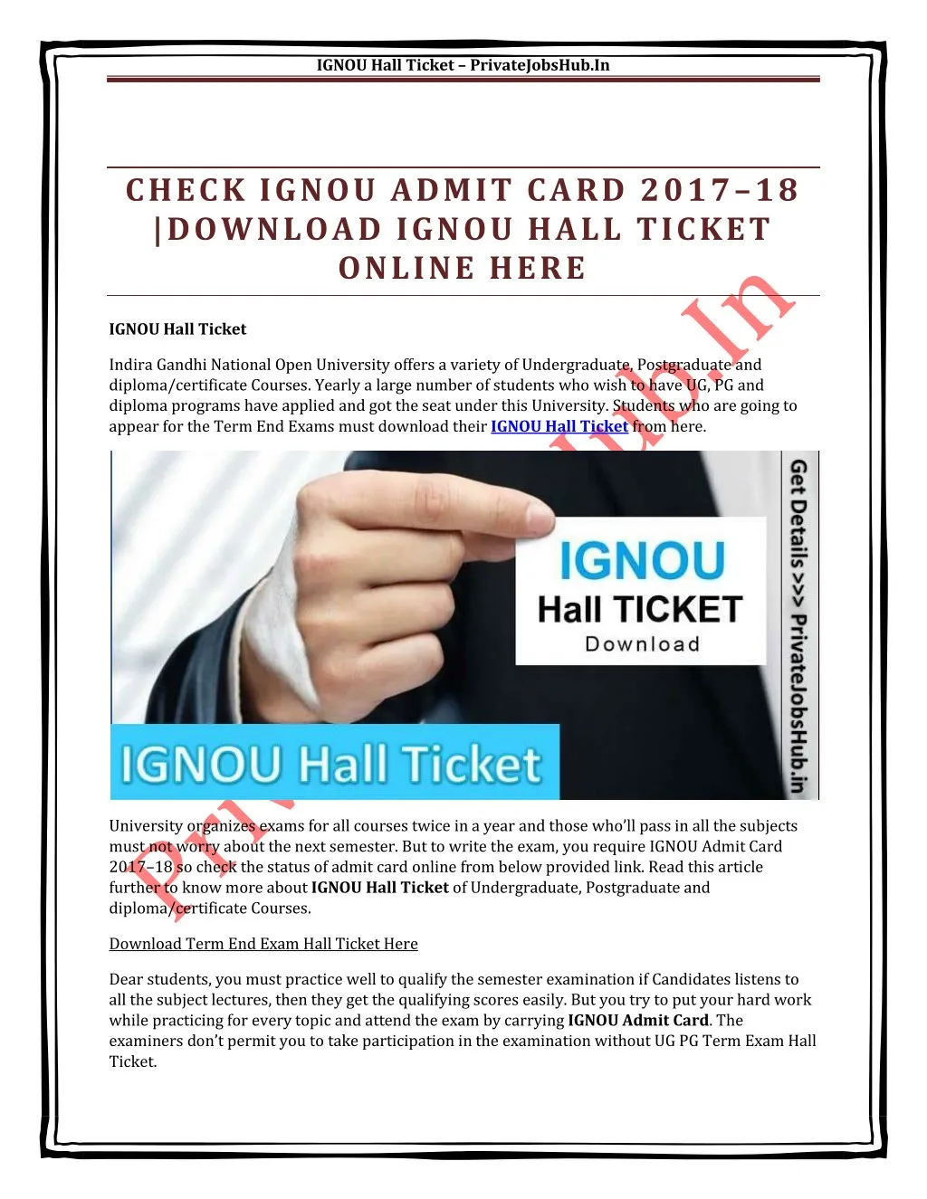 ignou hall ticket privatejobshub in