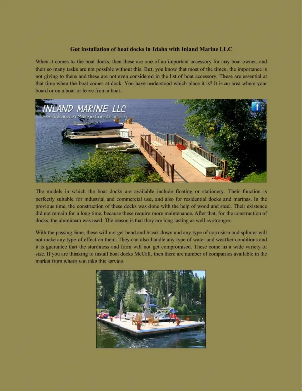 Get installation of boat docks in Idaho with Inland Marine LLC!!!