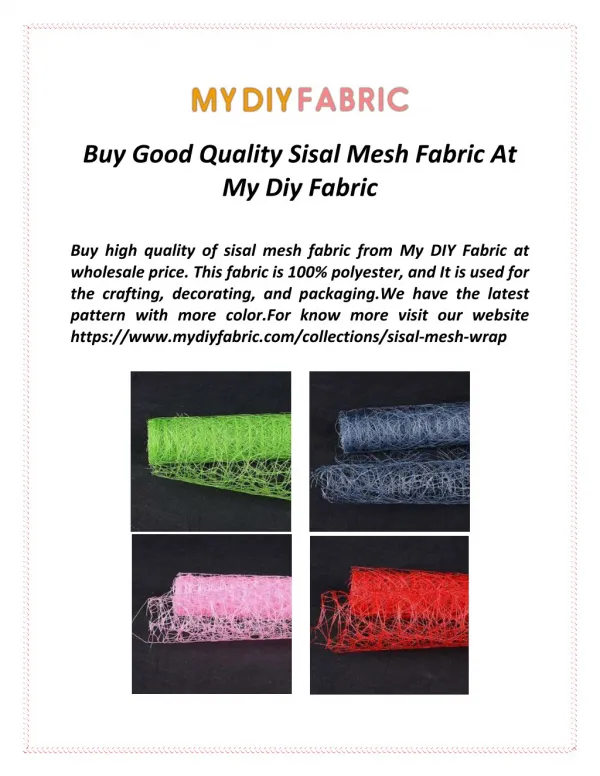 Buy Good Quality Sisal Mesh Fabric At My Diy Fabric