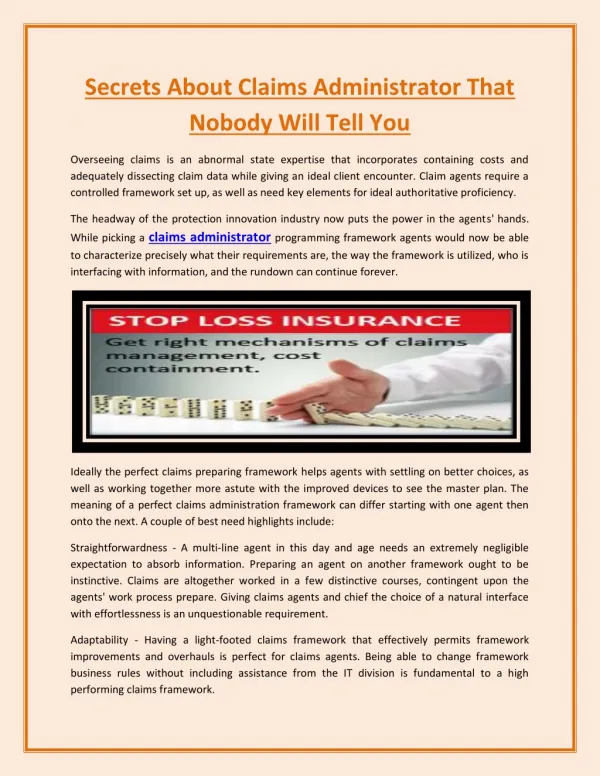 Secrets About Claims Administrator That Nobody Will Tell You