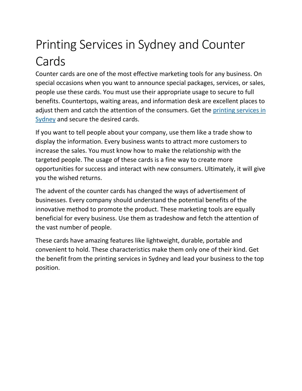 printing services in sydney and counter cards