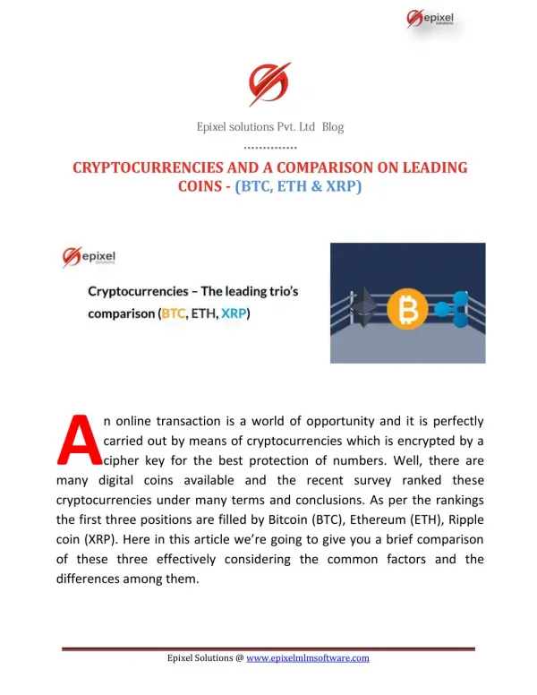 CRYPTOCURRENCIES AND A COMPARISON ON LEADING COINS - (BTC, ETH & XRP)