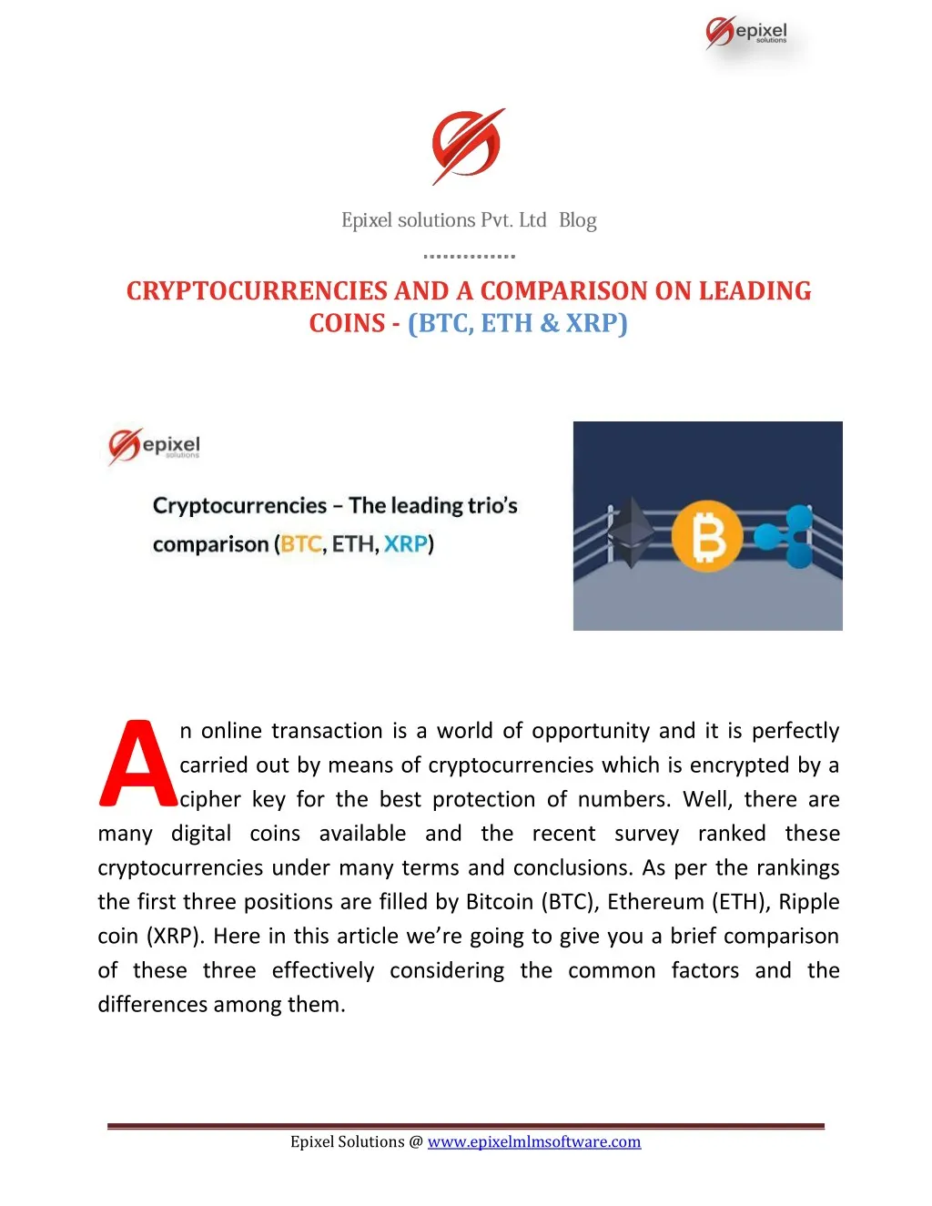 cryptocurrencies and a comparison on leading