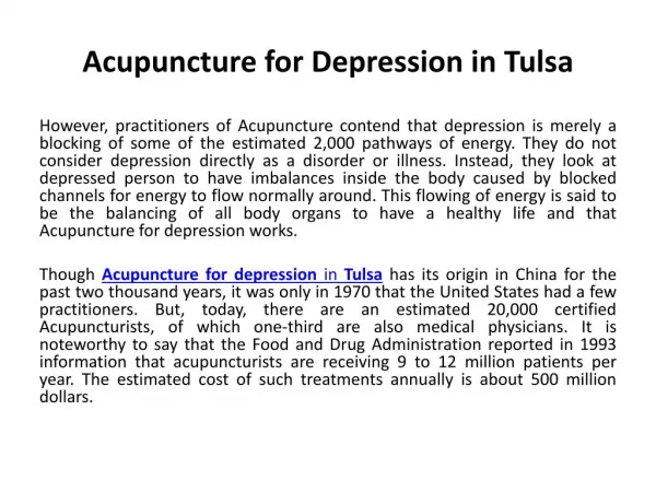 Acupuncture for depression in Tulsa
