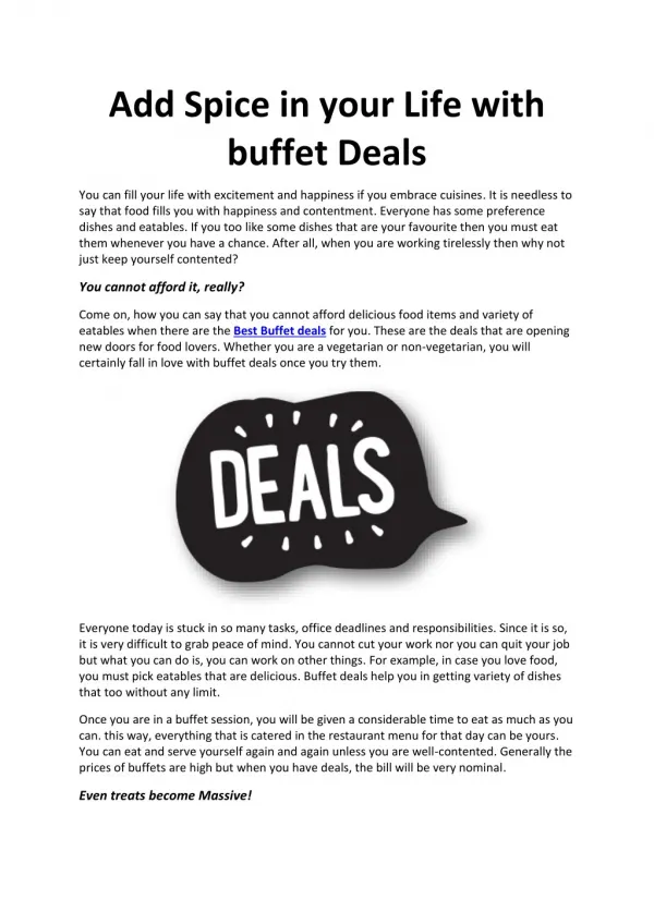 Add Spice in your Life with buffet Deals