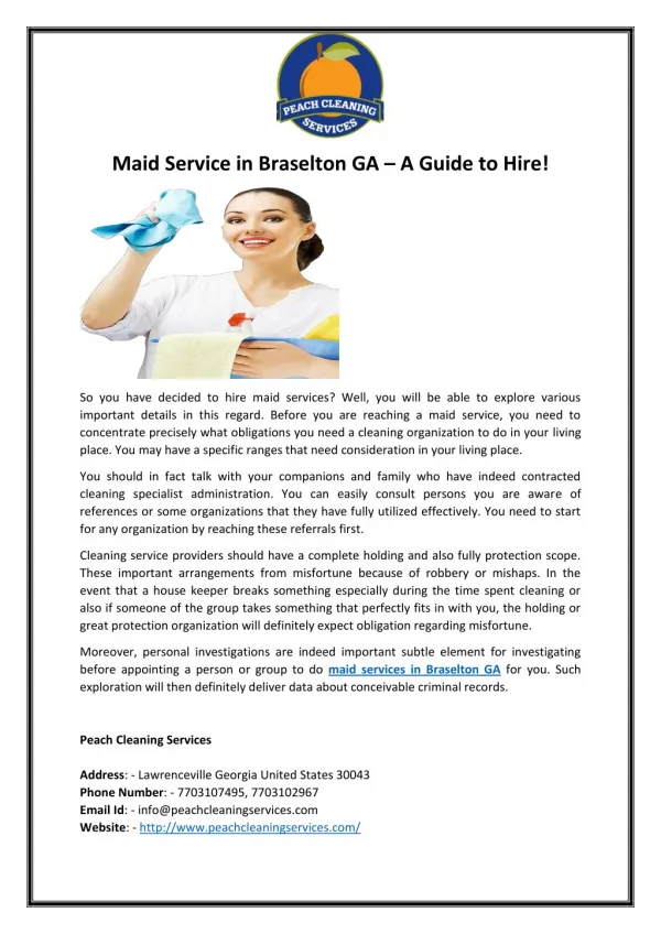 Maid Service in Braselton GA – A Guide to Hire!