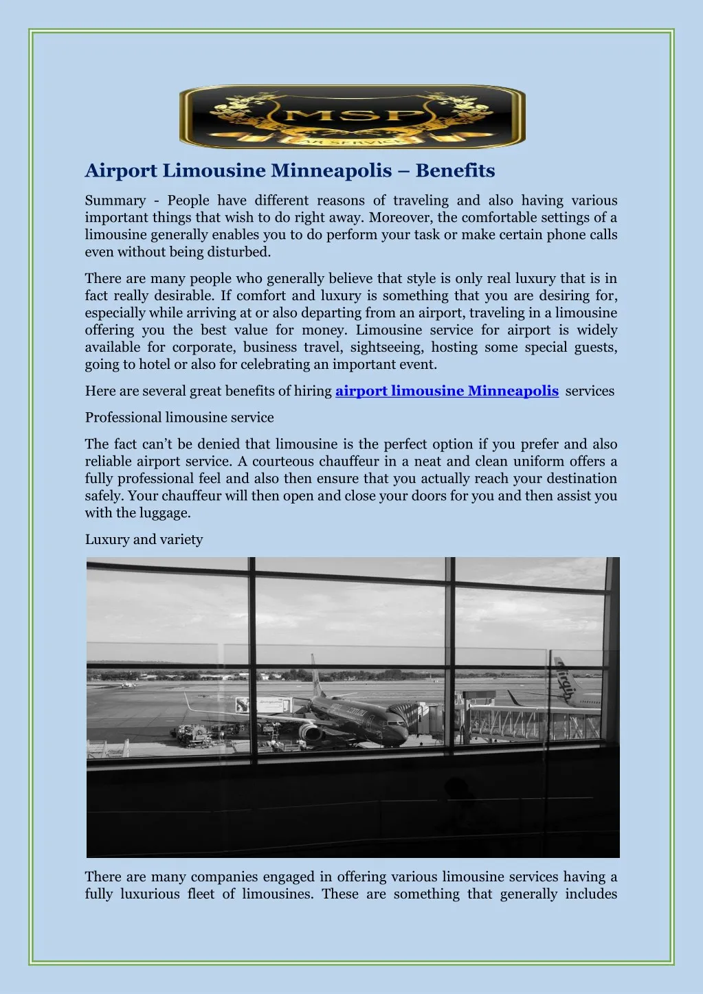 airport limousine minneapolis benefits