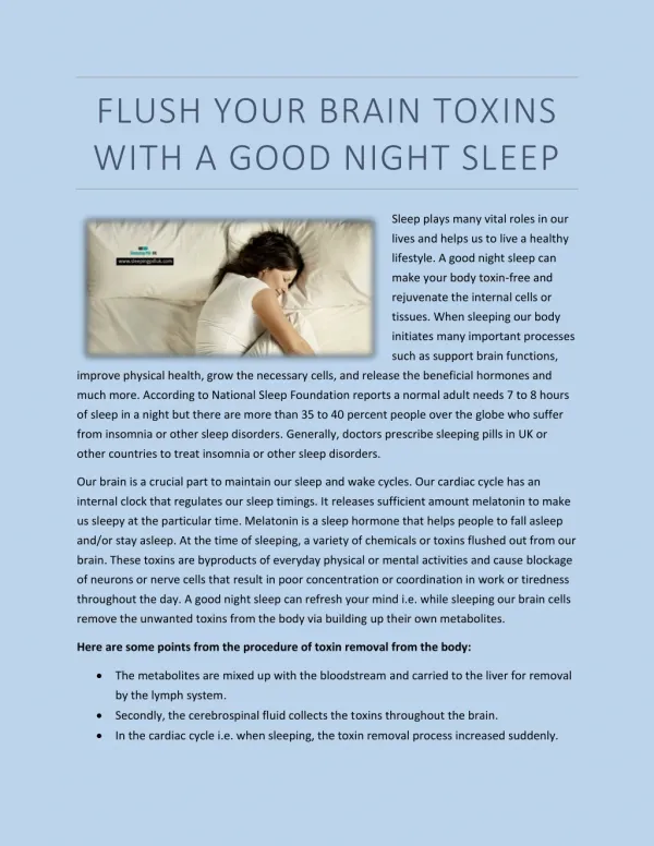 FLUSH YOUR BRAIN TOXINS WITH A GOOD NIGHT SLEEP