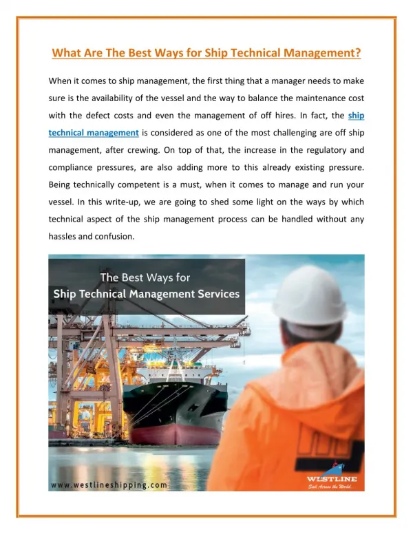 Enhance Operational Efficiency with Proper Ship Technical Management