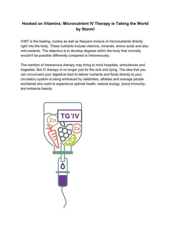 Hooked on Vitamins: Micronutrient IV Therapy is Taking the World by Storm!