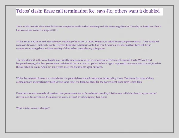 Telcos' clash: Erase call termination fee, says Jio; others want it doubled