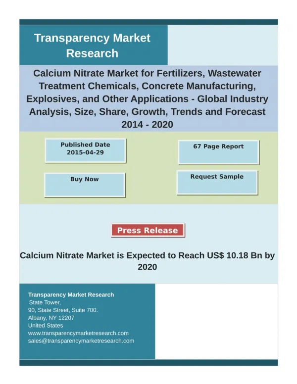 Calcium Nitrate Market Analysis, Growth, Trends by Future Market Insights 2020