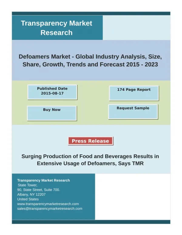 Defoamers Market - Analysis, Demand, Growth, Trends, and Forecast 2015 - 2023