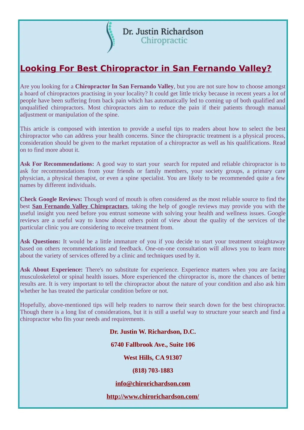 looking for best chiropractor in san fernando