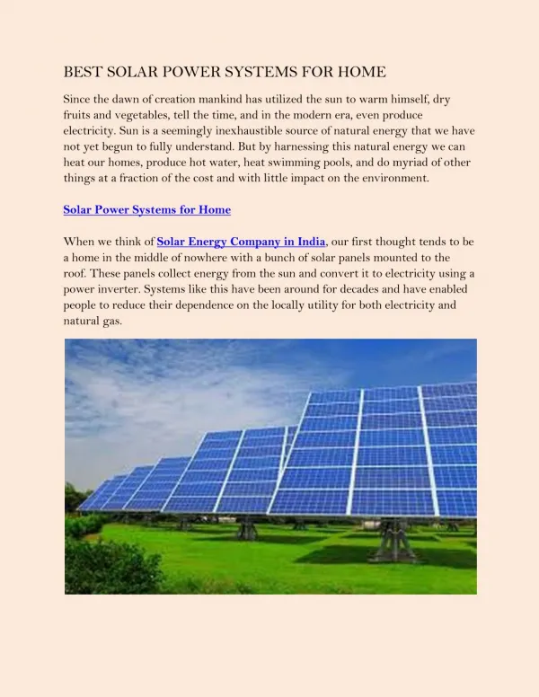 BEST SOLAR POWER SYSTEMS FOR HOME