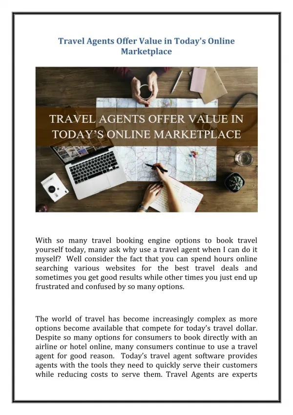 Travel Agents Offer Value in Today's Online Marketplace