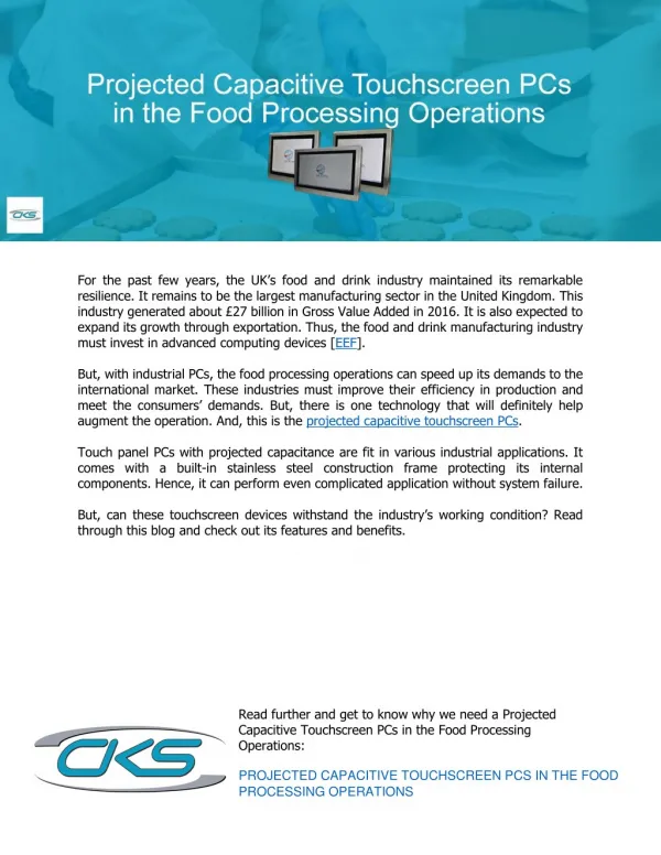 Projected Capacitive Touchscreen PCs in the Food Processing Operations