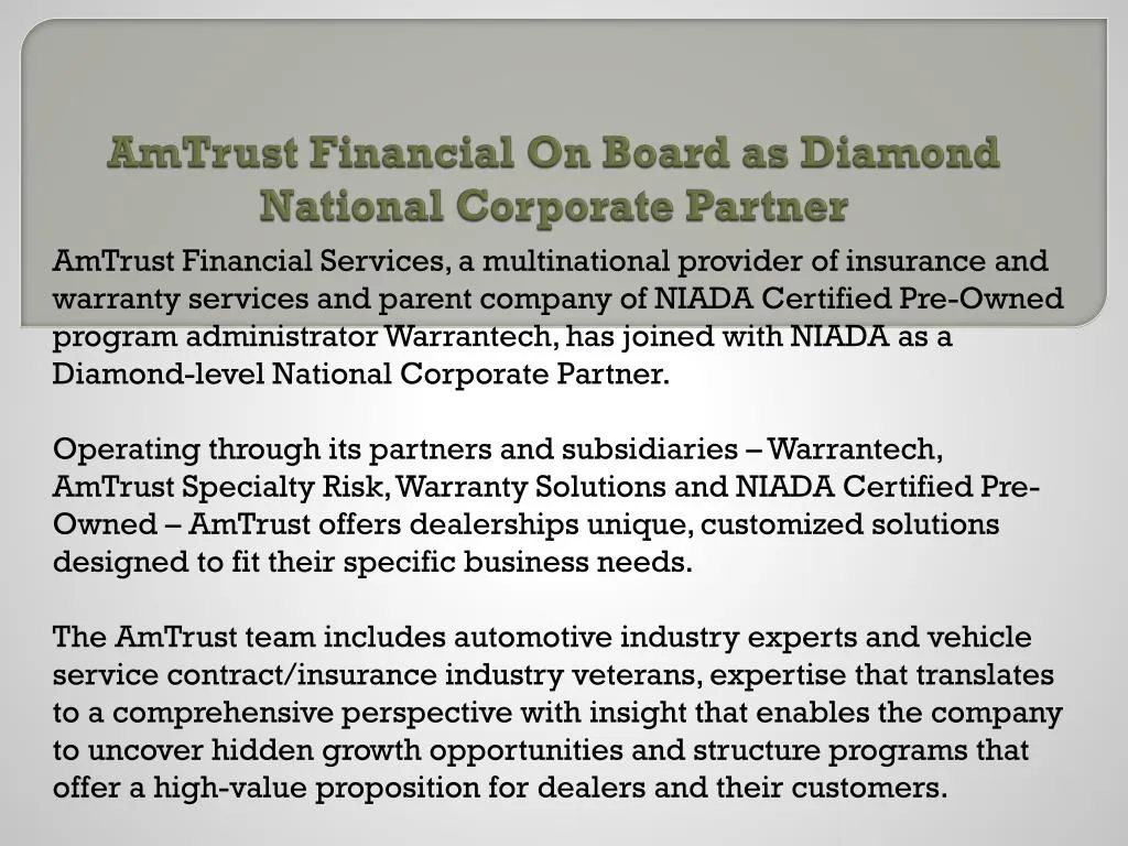 amtrust financial on board as diamond national corporate partner