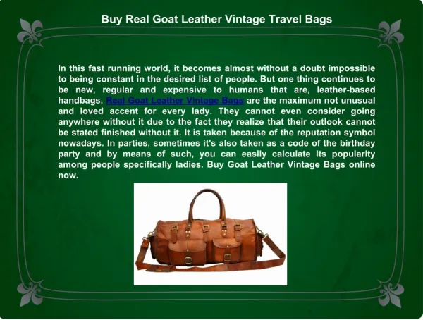 Buy Real Goat Leather Vintage Travel Bags
