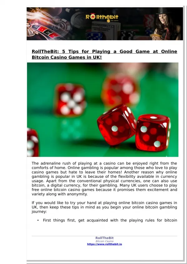 RollTheBit: 5 Tips for Playing a Good Game at Online Bitcoin Casino Games in UK!