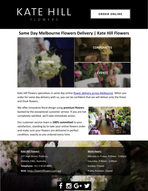 Same Day Melbourne Flowers Delivery | Kate Hill Flowers