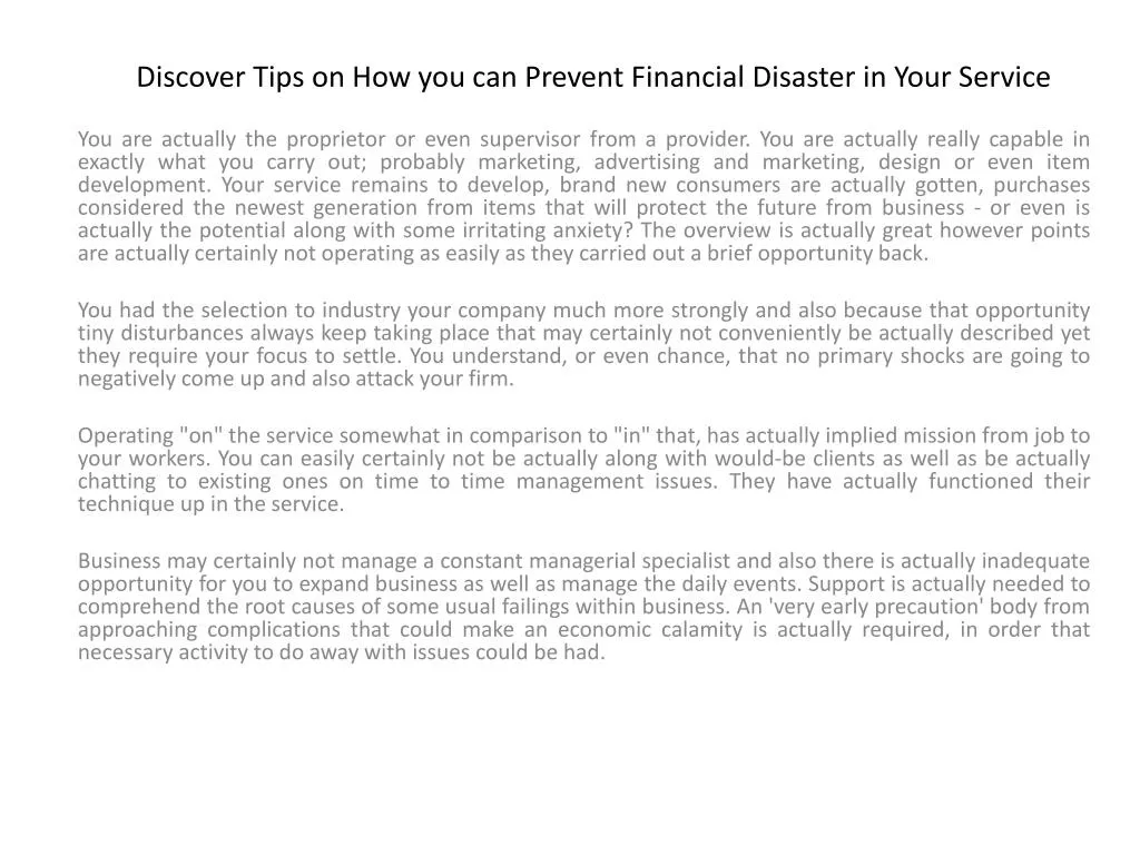 discover tips on how you can prevent financial disaster in your service