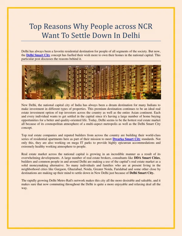 Top Reasons Why People across NCR Want To Settle Down In Delhi