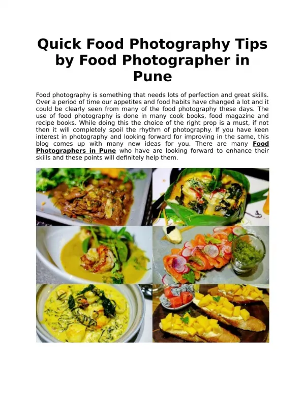Quick Food Photography Tips by Food Photographer in Pune