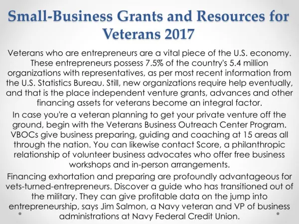 Small-Business Grants and Resources for Veterans 2017