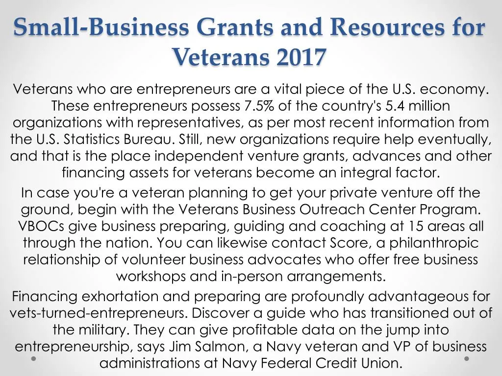 small business grants and resources for veterans 2017