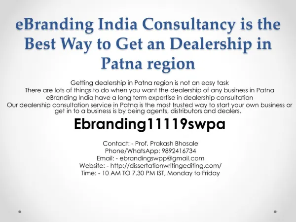 eBranding India Consultancy is the Best Way to Get an Dealership in Patna region