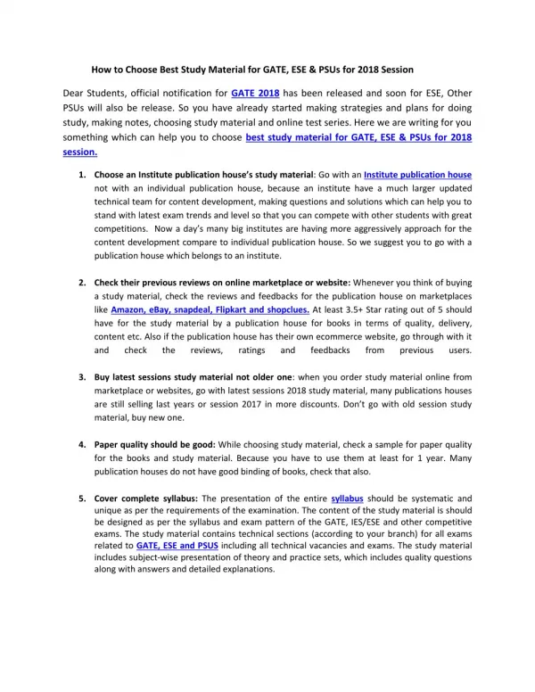 How to Choose Best Study Material for GATE, ESE & PSUs for 2018 Session