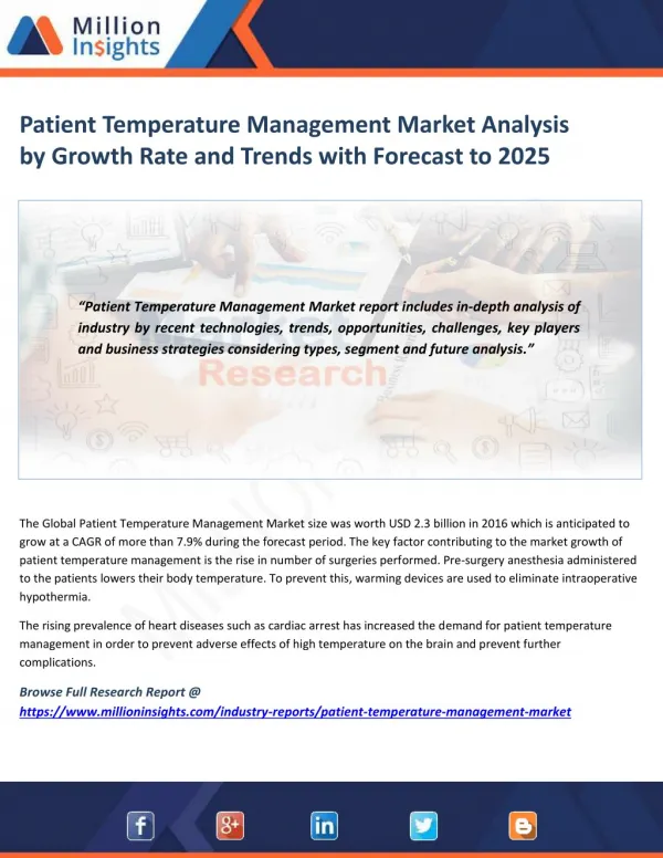 Patient Temperature Management Market Share, Market Size, Market Trends and Analysis to 2025