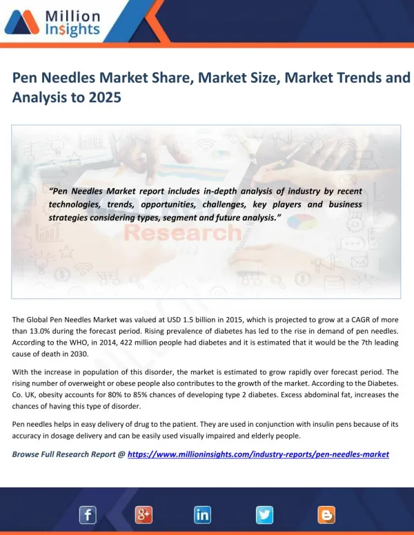 Pen Needles Market Study by Key Manufacturers, Regions, Type and Application to 2025